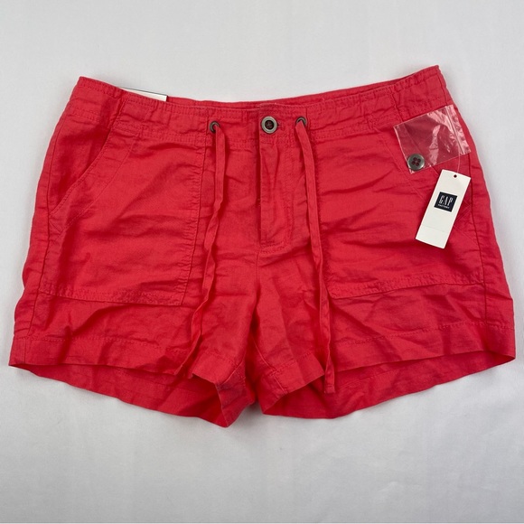 Gap Linen Blend Shorts Women’s 2 Salmon Red Relaxed Fit Drawstring 3.5” Ins NWT - Picture 1 of 10